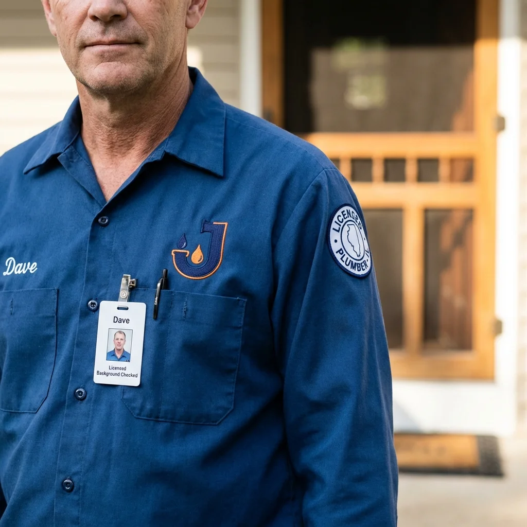 Licensed plumber showing ID badge in Eatonville, WA