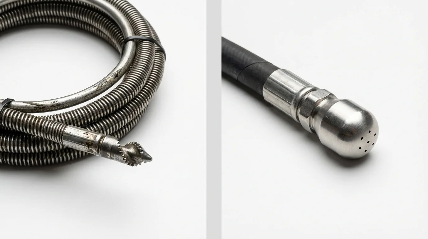 Drain snake cable and hydro jetting nozzle used for drain cleaning in Eatonville, WA