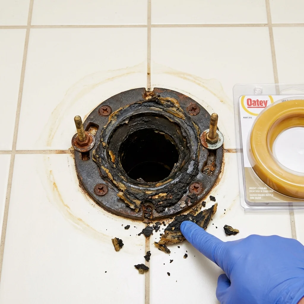 Failed wax ring showing water seepage at the base of a toilet in a Eatonville, WA home